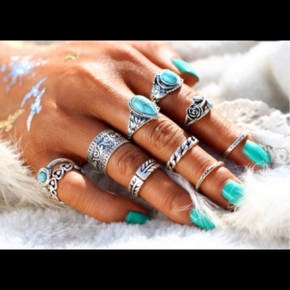 Creative 10PC Geometric Ring Set - Picture 3 of 3